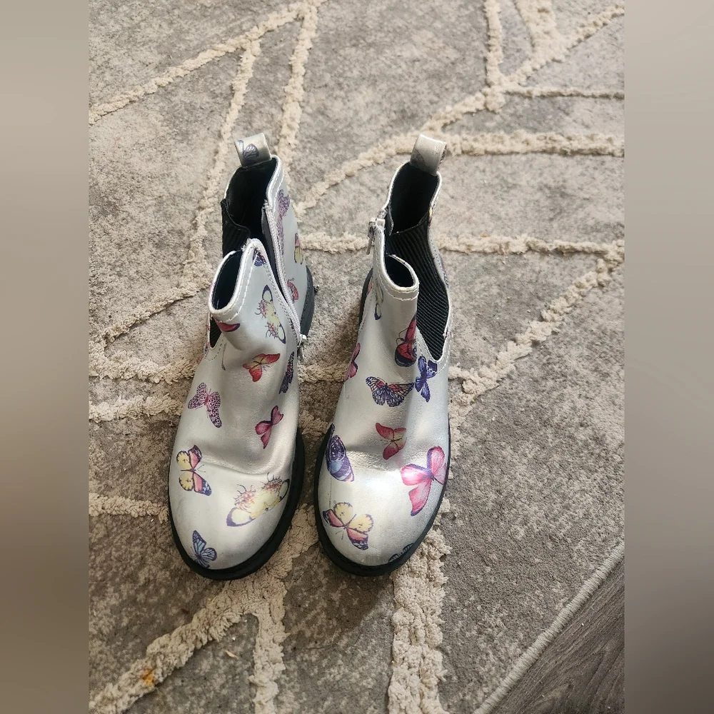 Madden NYC Silver Ankle Boots with Butterfly Print